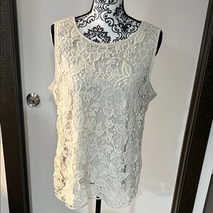 Adiva Cream Lace Sleeveless Tank Top